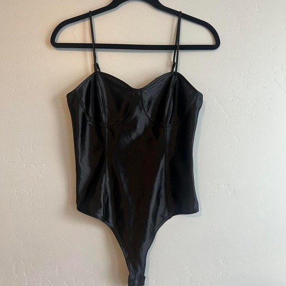 Black H&M corset‎ bodysuit adjustable straps Black Satin Size S - Picture 6 of 8